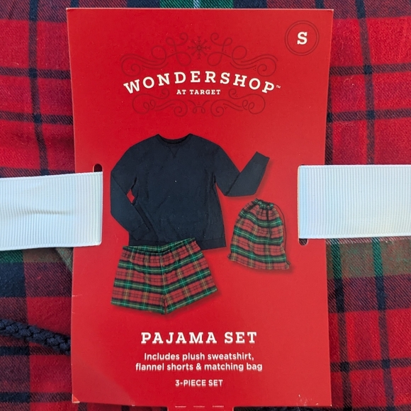 New Target Wondershop Women's Pajama Set Sweatshirt Flannel Shorts Bag Small - Picture 2 of 2